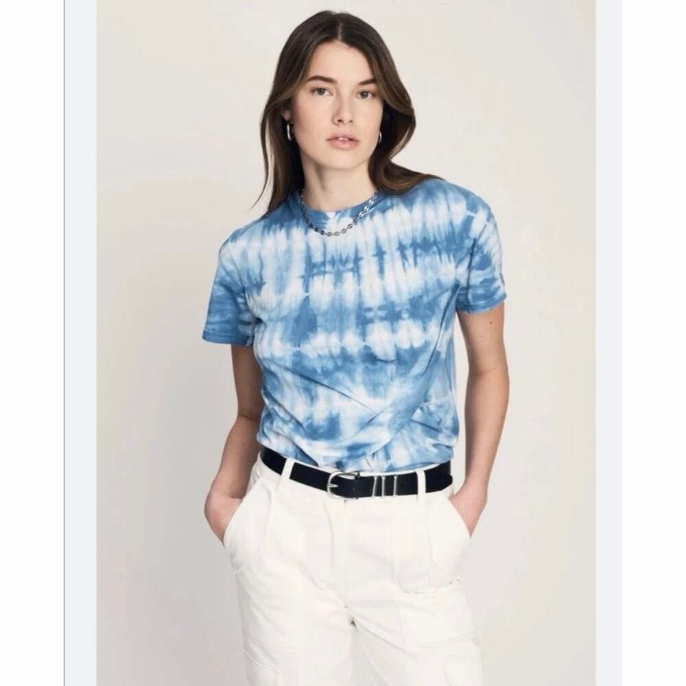 Derek Lam 10 Crosby Teddie Twist Tie Dye T-Shirt Blue White Cotton Tee Large